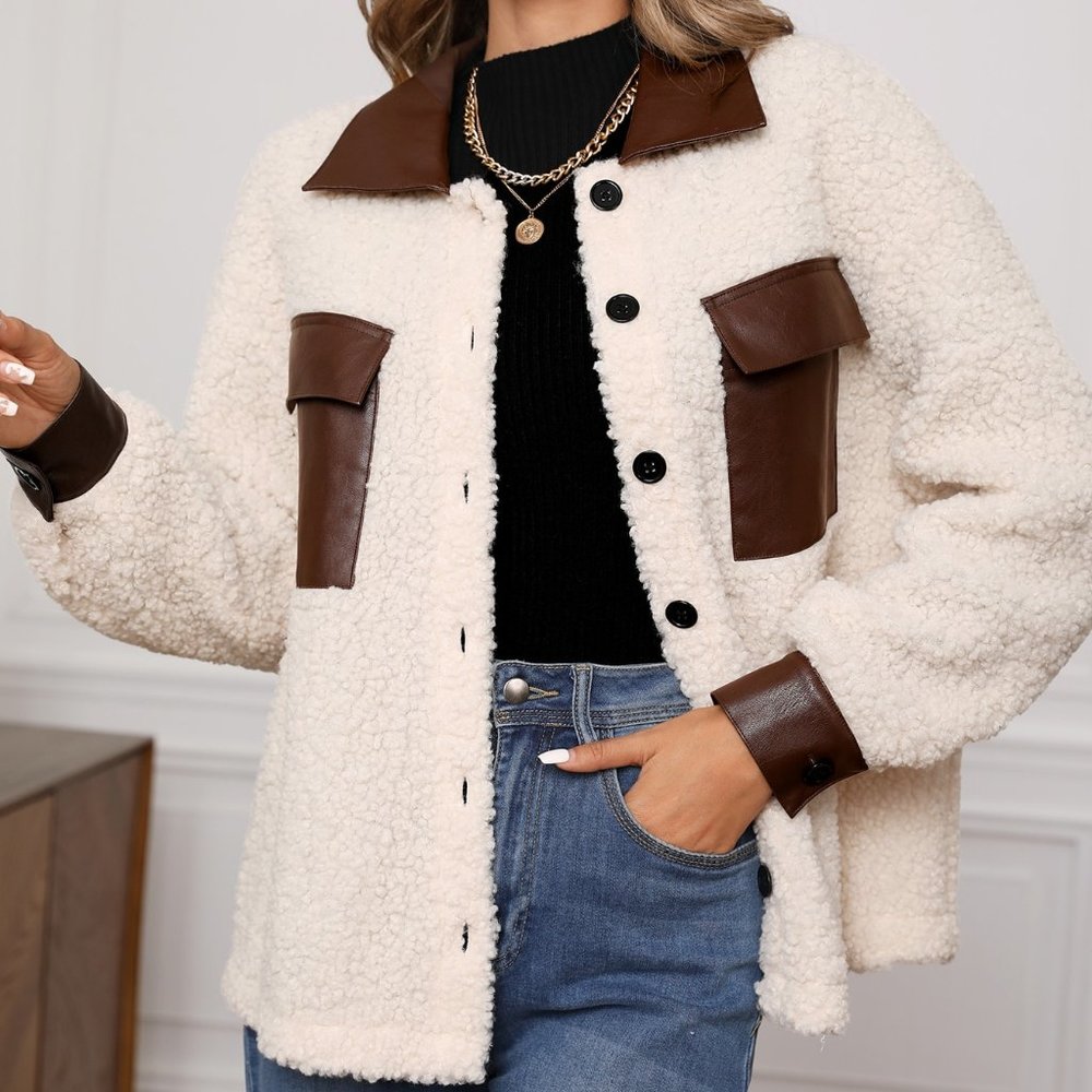 New Flap Pocket Drop Shoulder Teddy Jacket